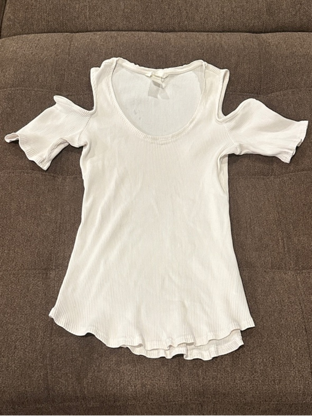 H&M White Ribbed Cold-Shoulder Tank Top
